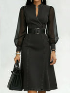 Stylish Denim Dress With Organza Sleeve Panels.