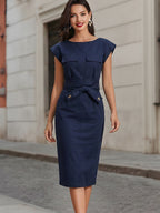 Sleeve Belted Utility Midi Dress