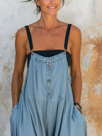 Lightweight Tencel Denim Wide-Leg Overalls