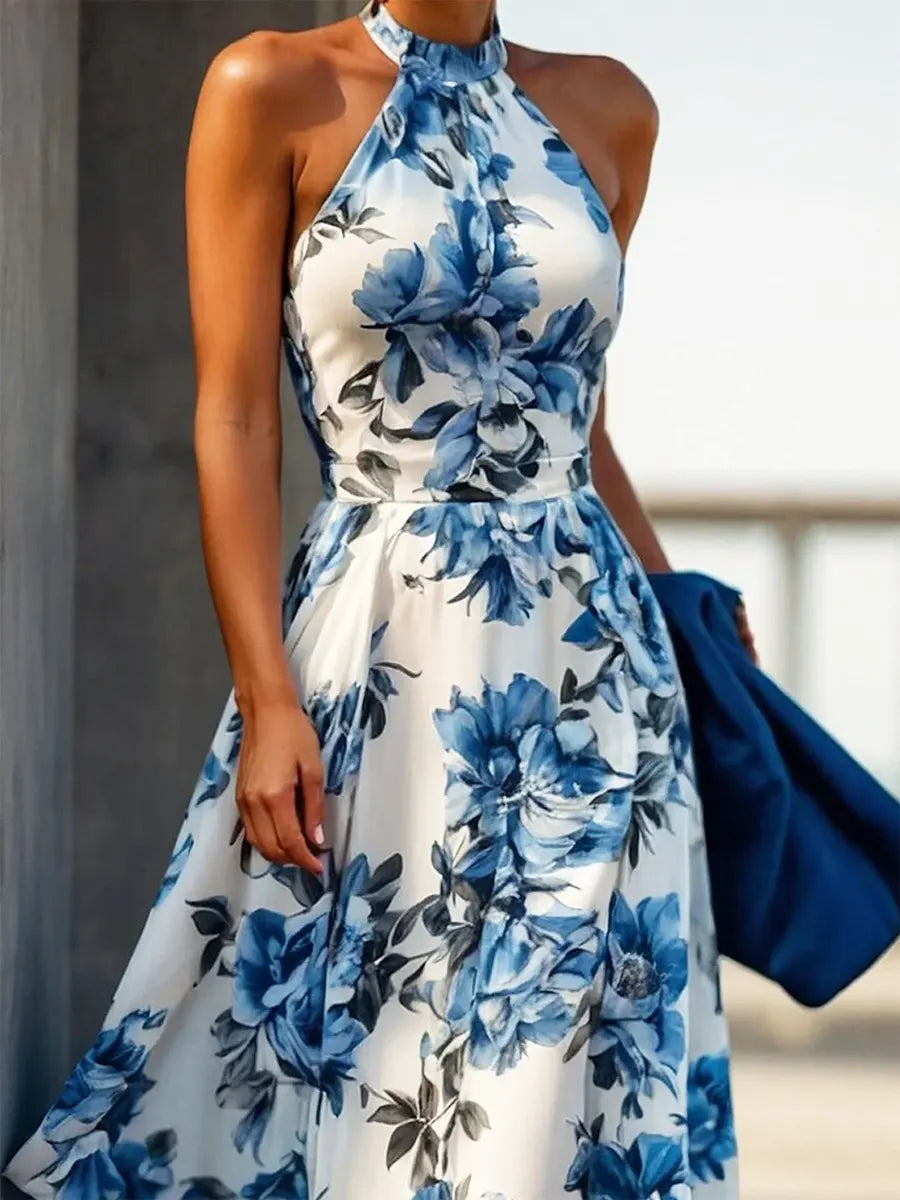 Women's Casual Elegant Vacation Floral Halter Maxi Dress
