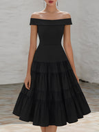 Off-Shoulder Tiered Ruffle A-Line Midi Dress