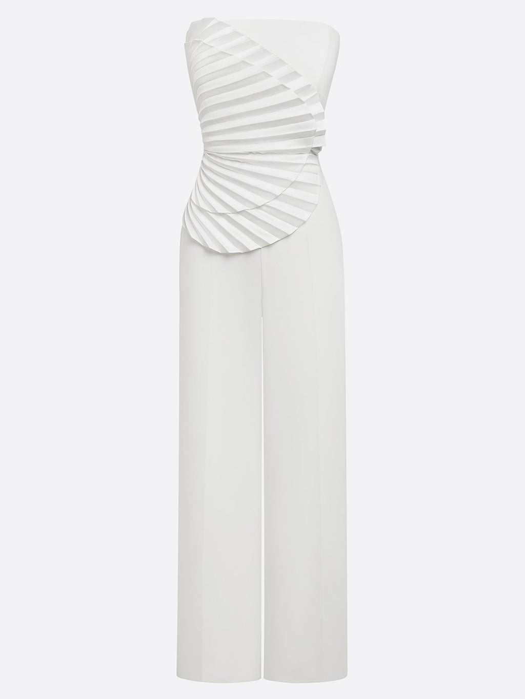 Women White Ruched Strapless Sleeveless Elegant Jumpsuit