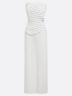 Women White Ruched Strapless Sleeveless Elegant Jumpsuit