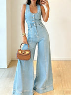 Women's Casual Slim-fit Wide-leg Denim Jumpsuit