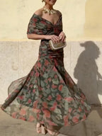 Elegant And Cozy Stretch Mesh Printed Dress