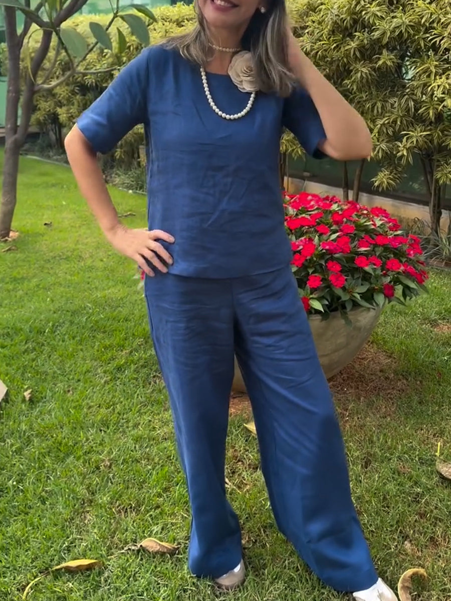 Women's Casual Short-sleeved Cotton Linen Two-piece Set