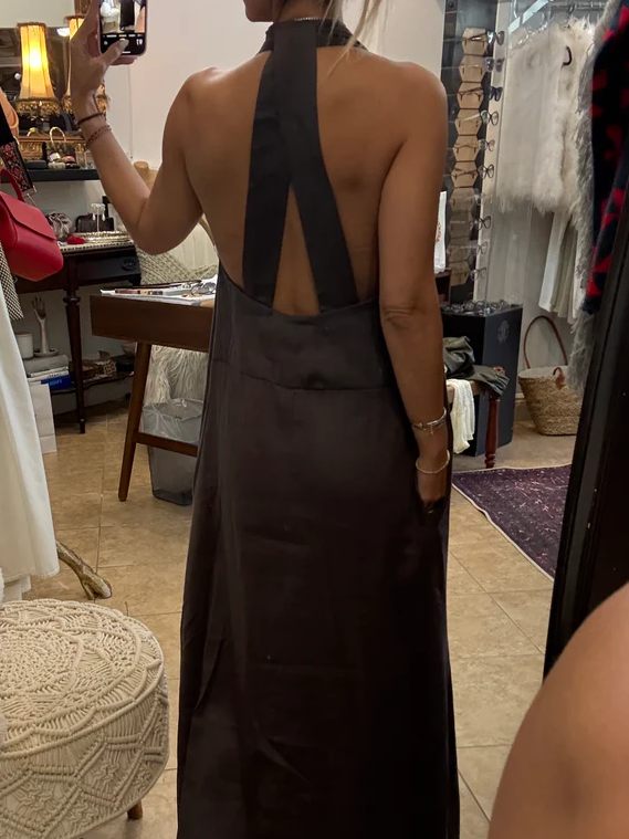 Stylish Elegant Minimalist Halter Neck Linen Maxi Dress