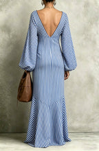 Retro Striped Lantern-sleeve Dress