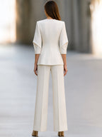 Sculpted Sleeve Peplum Jacket And Wide-Leg Pants Set
