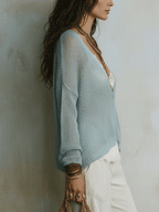 Effortless Coastal Breeze Powder Blue Lightweight Sweater