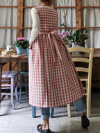 Pink Checked Cotton Kitchen Apron
