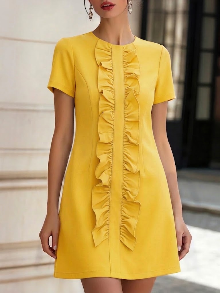 Stylish And Elegant Short-sleeve Ruffled Dress