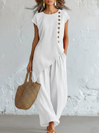Casual Cozy Artistic Cut Button Linen Cotton Set
