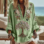 Women's Tribal Tree Of Life Floral Art Casual Shirt