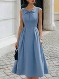Sleeveless Bow Detail Structured A-Line Midi Dress