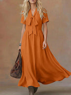 Comfortable Linen And Cotton Tie-waist Dress