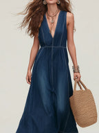 Resort-style Dark Blue Denim Dress