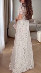 White Floral Lace High Neck Cutout Co-Ord Set
