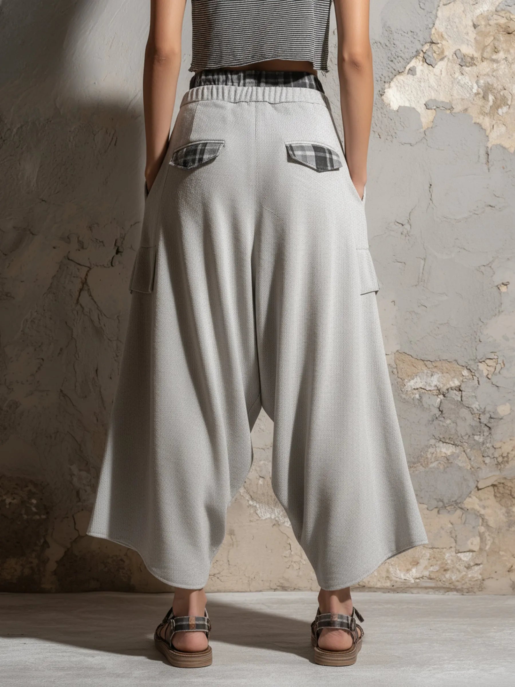 Gray Knit Cargo Balloon Pants