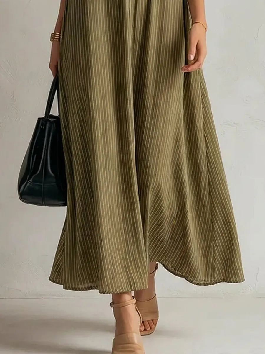 Women's Retro Striped Art Casual Lapel Stylish Cotton Dress