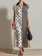 Polka Dot & Striped Patchwork Shirt Maxi Dress