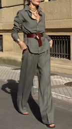 Women's Collared Cotton Linen Commuting Casual Suit