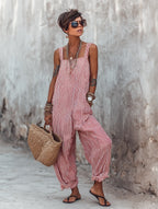 Striped Cotton Square-Neck Wide Leg Jumpsuit