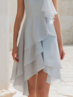 One-Shoulder Cascading Ruffle Asymmetric Midi Dress