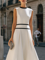Structured Contrast Trim Sleeveless A-Line Maxi Dress
