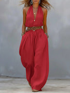 Casual Linen And Cotton Sleeveless Jumpsuit