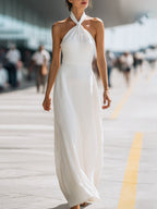 Twist Halter Neck Flowing Maxi Dress