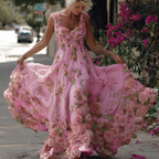 Bohemian Style Pink Rose Lightweight Vintage Style Long Dress With Straps