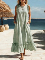 Women's Retro Striped Art Casual Ruffled Stylish Cotton Vacation Dress