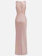 Light Pink Embroidery Satin Crew Neck Sleeveless Sheath Gown Dress
