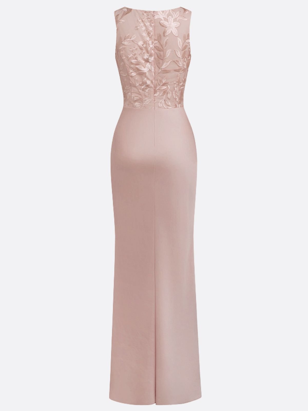 Light Pink Embroidery Satin Crew Neck Sleeveless Sheath Gown Dress