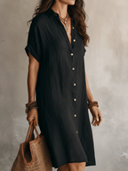 Minimalist Basic Shirt Linen Cotton Mini Dress