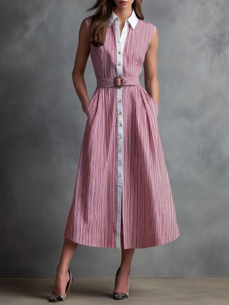 Casual Yet Polished Striped Sleeveless Shirt Dress