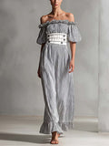 Women's Striped Art Print Casual Stylish Ruffled Vacation Maxi Dress