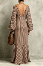 Retro Striped Lantern-sleeve Dress