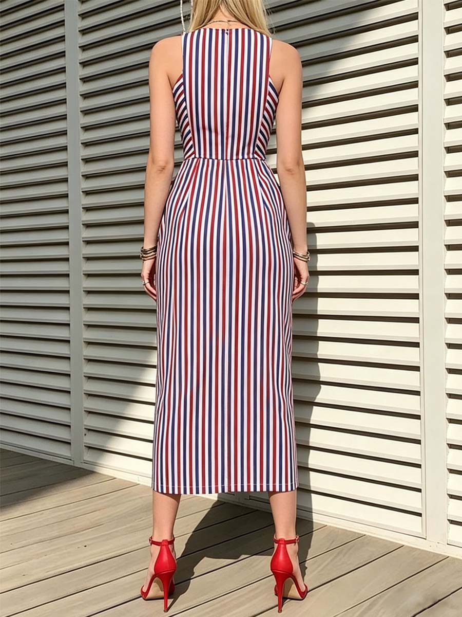 Women's Striped Art Print Casual Stylish Vacation Cotton Dress