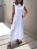 Women's Sleeveless Pleated Cotton And Linen Casual Dress