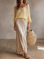 Relaxed Textured Knit Top & Satin Dress Set
