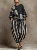 Casual Color-Block Printed Long-Sleeve Top And Pants Set