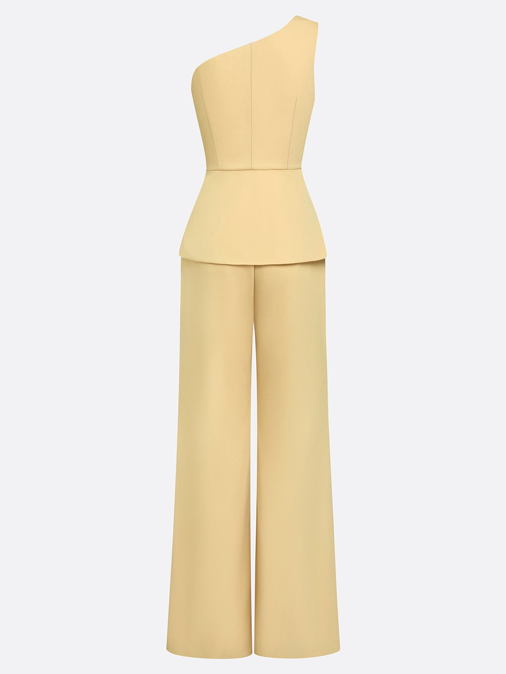Women Yellow Buckle Ruched One Shoulder Sleeveless Dressy Top With Pants Two-Piece Set