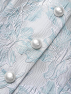 Women White Jacquard Floral Buckle Crew Neck Sleeveless Dressy Top With Pants Two-Piece Set