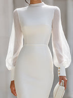 Fitted Long-Sleeve Dress With Pleated Chiffon Sleeves