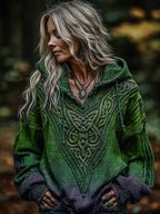 Women's Viking Celtic Knot Art Knitted Warm Hooded Sweater