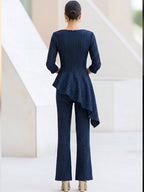 Asymmetric Draped Ruffle Flared Jumpsuit Two-Piece Set