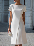 Pleated Panel Short Sleeve A-Line Dress