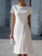 Pleated Panel Short Sleeve A-Line Dress